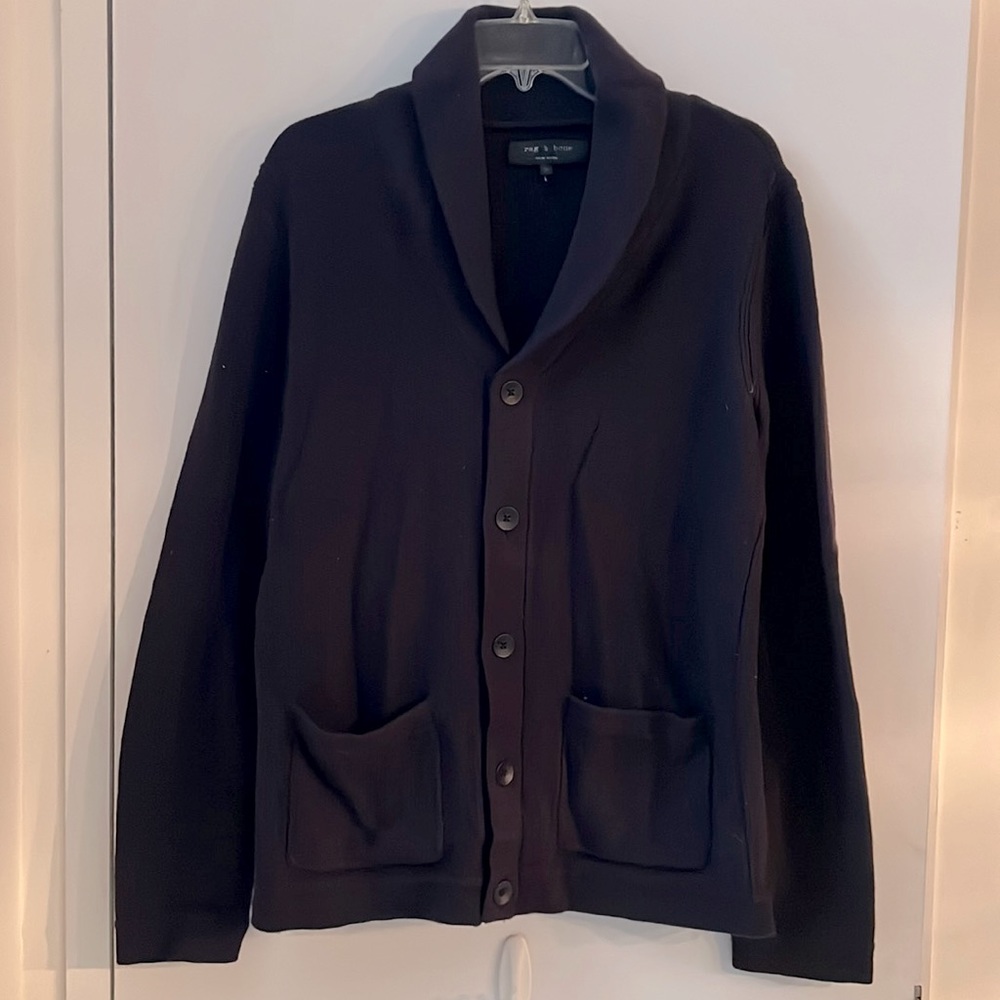 Gently worn Rag & Bone, Cotton Wool Blend Shawl Collar Cardigan in Dark Purple